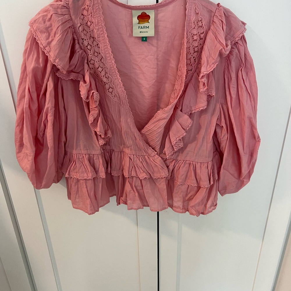 FARM Rio Pink Ruffled Puff Sleeve Blouse